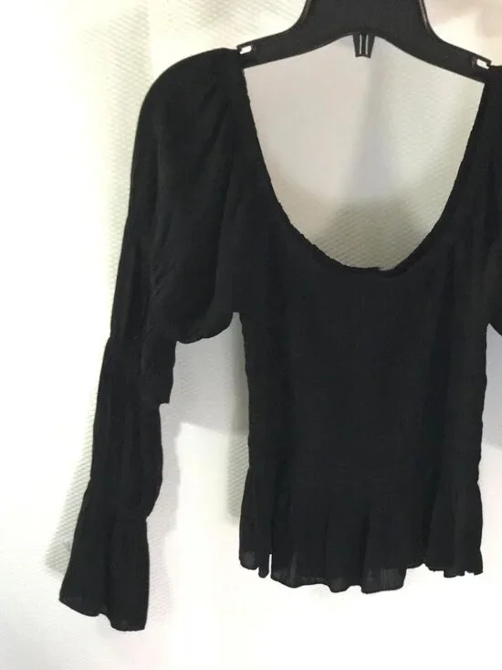 Cute Summer Black Off‑Shoulder Cropped Blouse, Viscose, Peplum, Smock, M, NWT - Picture 7 of 10